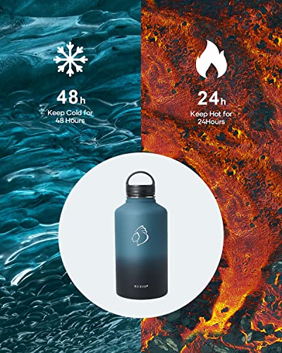 Insulated Water Bottle 64 oz with Straw Lid (3 Lids), BUZIO 64oz Stainless Steel Water Bottle Half Gallon Jug Flask, Double Wall Vacuum Sports Thermo Mug, Cold Hot Hydro Metal Canteen, Indigo Black - Image 7