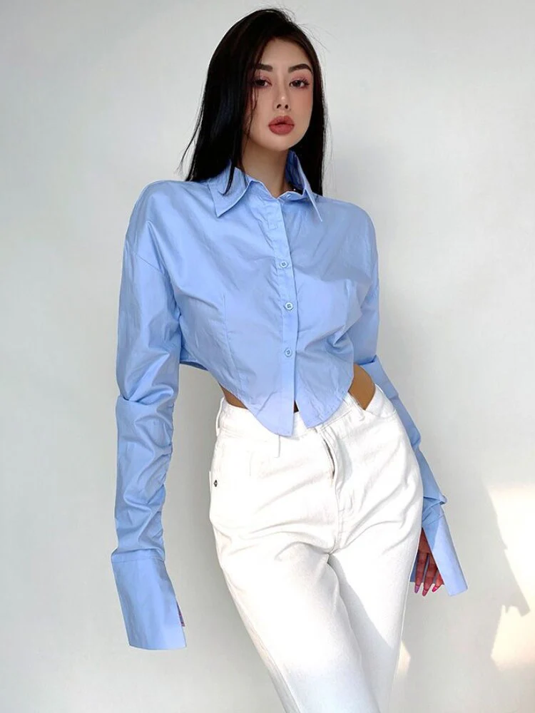 Irregular Shirts Women Sexy Crop Tops Streetwear Ins Spring Slim European Style Fashion Long Sleeve Y2k Females Minimalist Mujer - Image 4