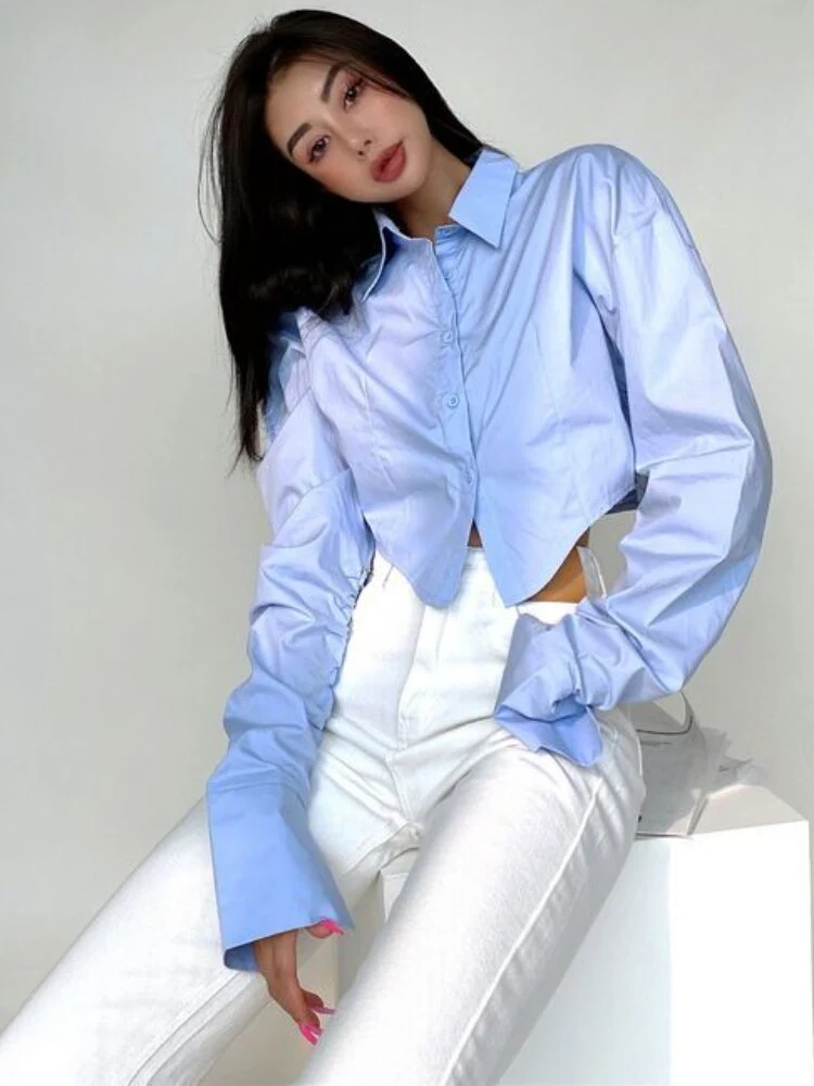 Irregular Shirts Women Sexy Crop Tops Streetwear Ins Spring Slim European Style Fashion Long Sleeve Y2k Females Minimalist Mujer - Image 5