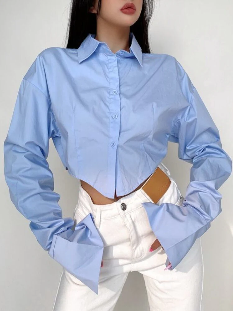 Irregular Shirts Women Sexy Crop Tops Streetwear Ins Spring Slim European Style Fashion Long Sleeve Y2k Females Minimalist Mujer - Image 8