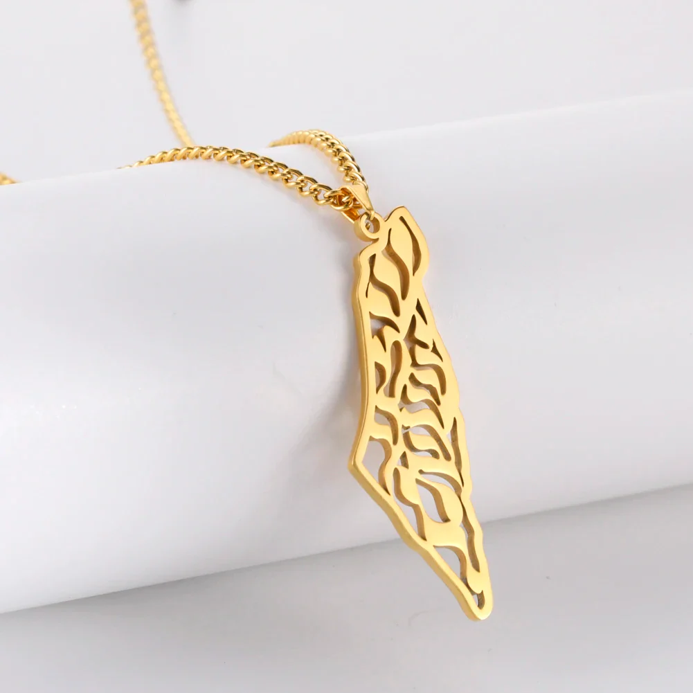 Israel Palestine Map Pendant Necklace For Women Men Arabic African Jamaica Stainless Steel Gold Color Chain Necklaces Jewelry - Image 19