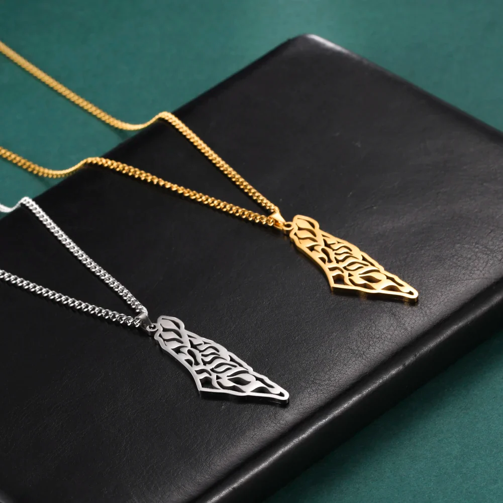 Israel Palestine Map Pendant Necklace For Women Men Arabic African Jamaica Stainless Steel Gold Color Chain Necklaces Jewelry - Image 6