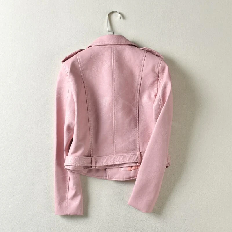 Jacket PU Leather Autumn Winter Street Women's Short Washed Zipper Bright Colors Ladies Basic Motorcycle Outwear OverCoat - Image 9