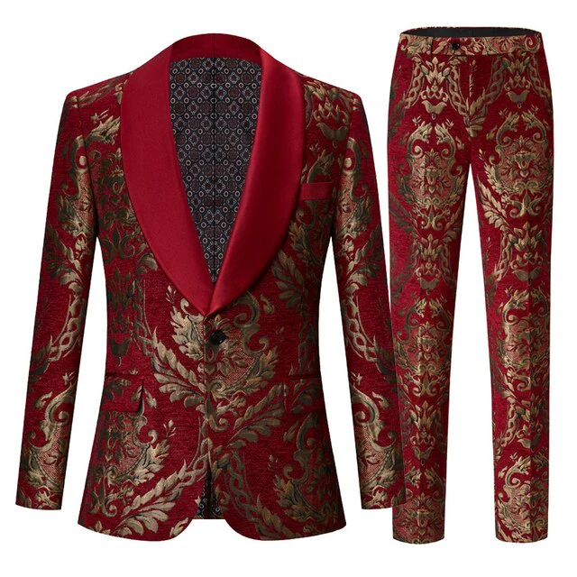 Jacquard Floral Tuxedo Suits for Men Wedding Slim Fit Navy Blue and Gold Gentleman Jacket with Vest Pant 3 Piece Male Costume - Image 4