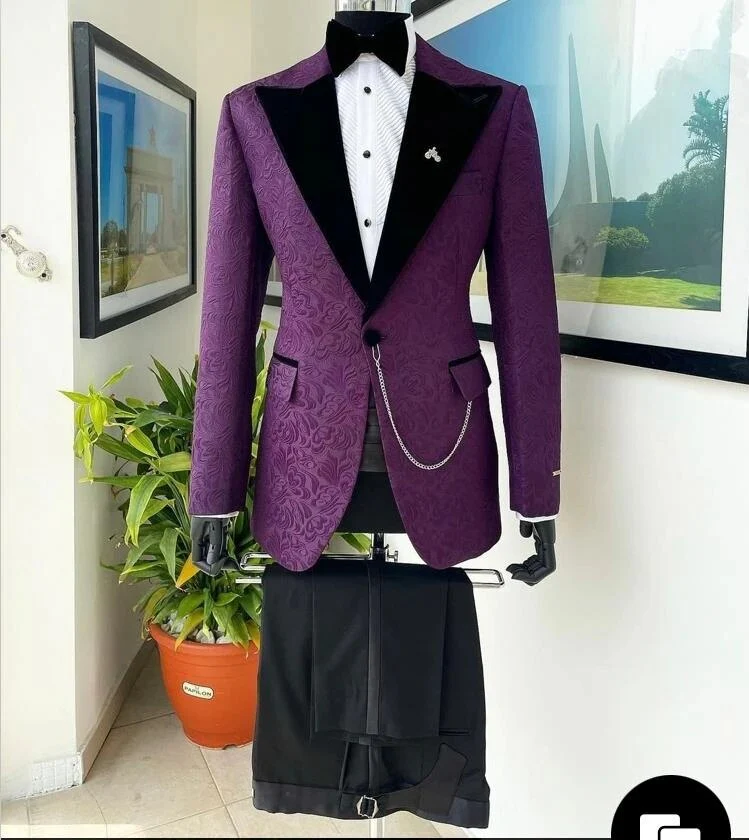 Jacquard Floral Tuxedo Suits for Men Wedding Slim Fit Navy Blue and Gold Gentleman Jacket with Vest Pant 3 Piece Male Costume - Image 8
