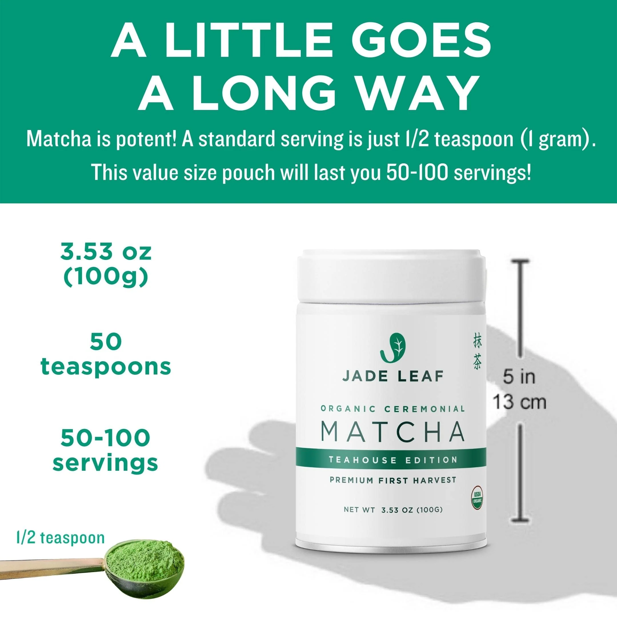 Jade Leaf Organic Ceremonial Grade Matcha Green Tea Powder - Teahouse Edition Premium First Harvest - Authentic Japanese Origin (3.53 Ounce Tin) - Image 6