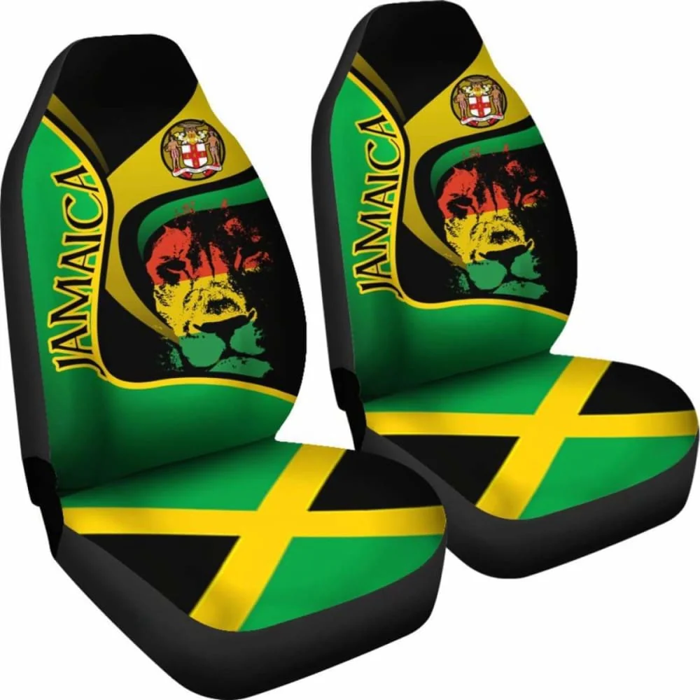 Jamaica Car Seat Covers Jamaican Lion With Coat Of Arms Amazing Pack of 2 Universal Front Seat Protective Cover - Image 24
