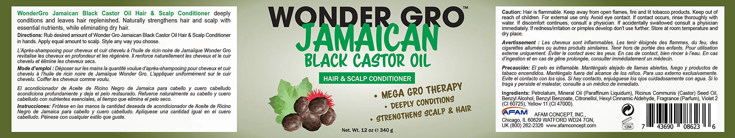Jamaican Black Castor Oil Hair Grease Styling Conditioner, 12 fl oz - Great for Strengthening - Mega Hair Growth Therapy by Wonder Gro - Image 5