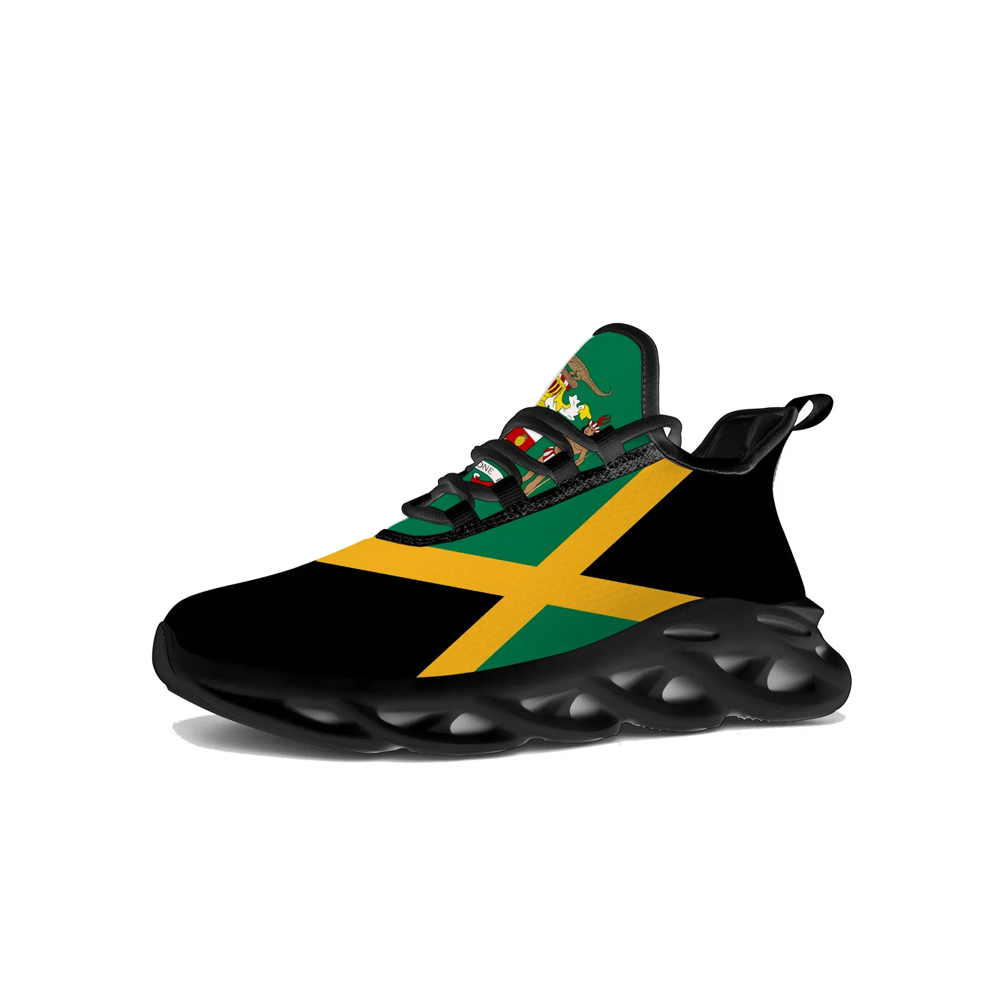 Jamaican Flag Flats Sneakers Mens Womens Sports Jamaica Shoes High Quality Sneaker Lace Up Mesh Footwear Tailor-made Shoe Black - Image 3