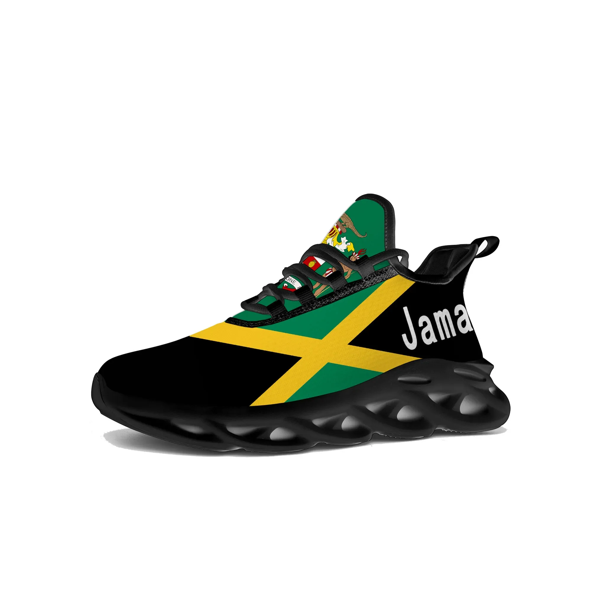 Jamaican Flag Flats Sneakers Mens Womens Sports Jamaica Shoes High Quality Sneaker Lace Up Mesh Footwear Tailor-made Shoe Black - Image 9