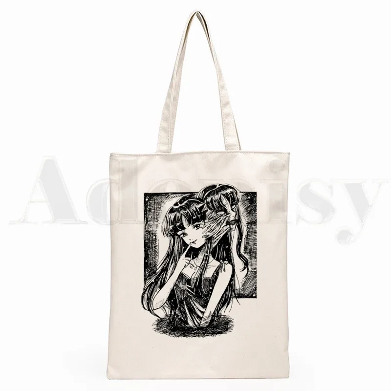 Japan Manga Junji Ito Tomie Shintaro Kago Graphic Hipster Cartoon Print Shopping Bags Girls Fashion Casual Pacakge Hand Bag - Image 4
