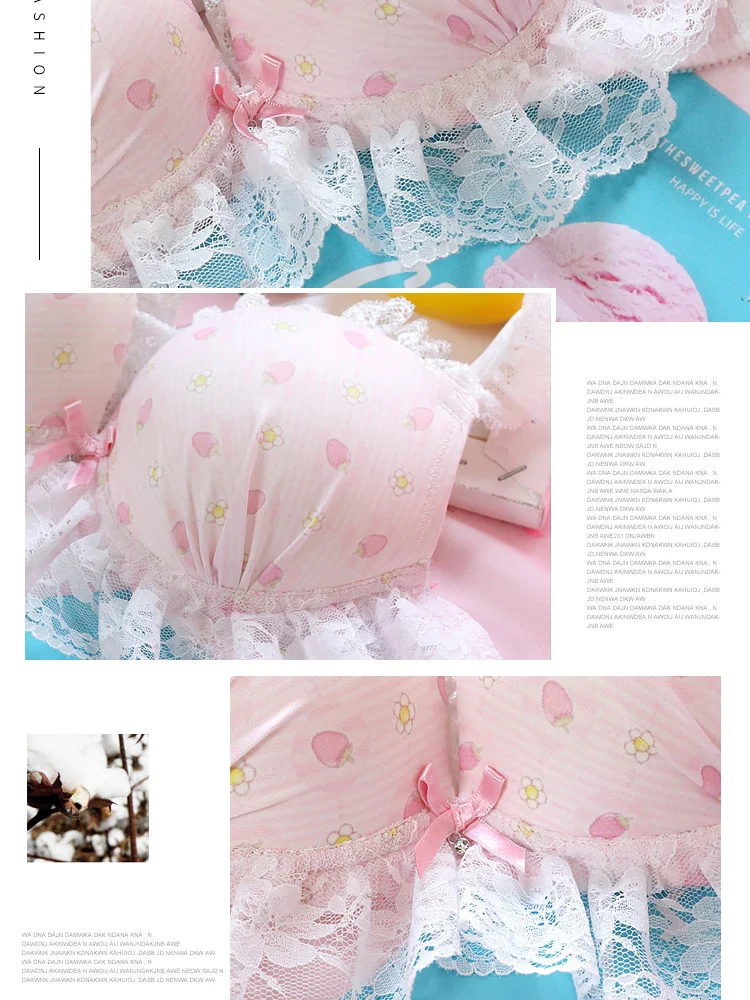 Japan Sweet Cute Sexy Push Up Bra Brief Set Lace Pink Underwear Women Girls Kawaii Plus Size Lingerie 32 34 36 38 A B C D E bh - Image 5