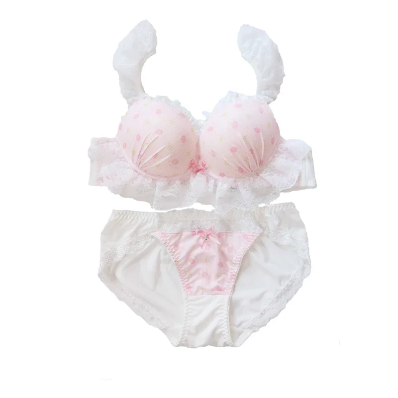 Japan Sweet Cute Sexy Push Up Bra Brief Set Lace Pink Underwear Women Girls Kawaii Plus Size Lingerie 32 34 36 38 A B C D E bh - Image 6