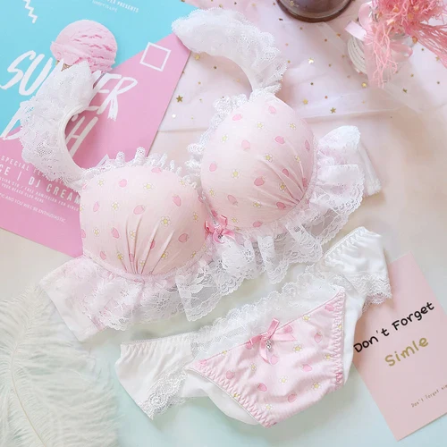 Japan Sweet Cute Sexy Push Up Bra Brief Set Lace Pink Underwear Women Girls Kawaii Plus Size Lingerie 32 34 36 38 A B C D E bh - Image 7