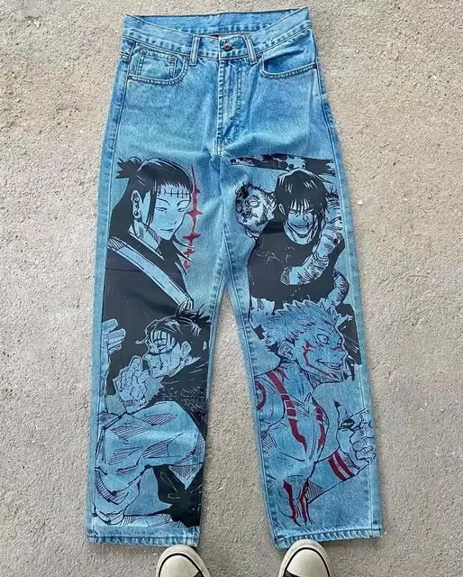 Japanese anime printing baggy jeans harajuku wide leg denim pants y2k men jean streetwear vintage couples trouser women clothing - Image 11
