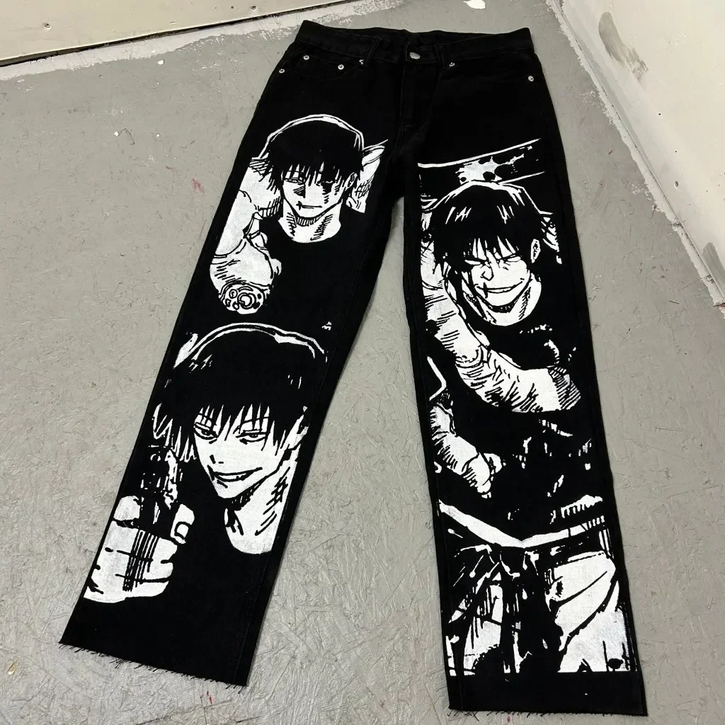 Japanese anime printing baggy jeans harajuku wide leg denim pants y2k men jean streetwear vintage couples trouser women clothing - Image 15