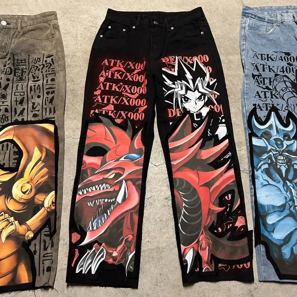 Japanese anime printing baggy jeans harajuku wide leg denim pants y2k men jean streetwear vintage couples trouser women clothing - Image 6