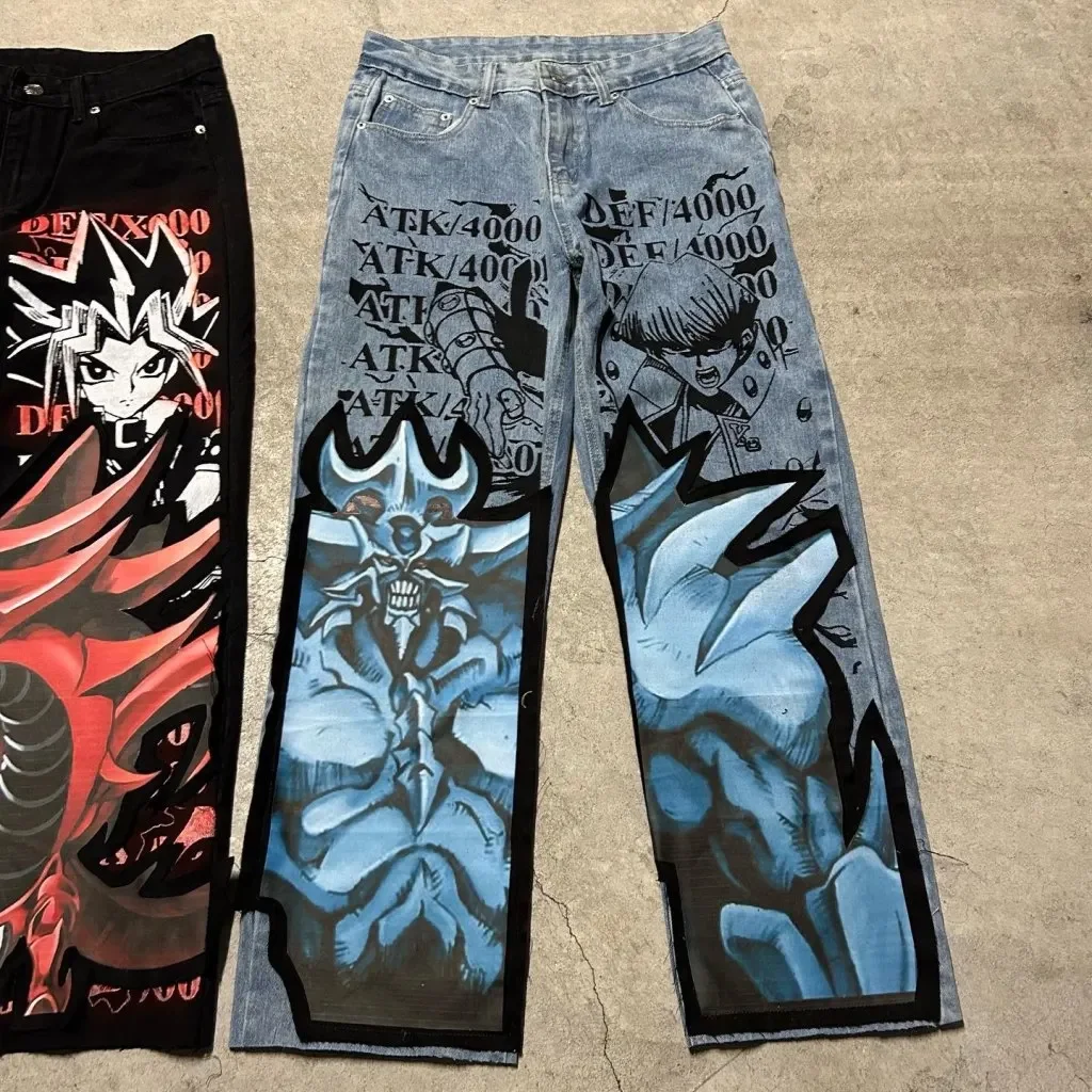 Japanese anime printing baggy jeans harajuku wide leg denim pants y2k men jean streetwear vintage couples trouser women clothing - Image 8