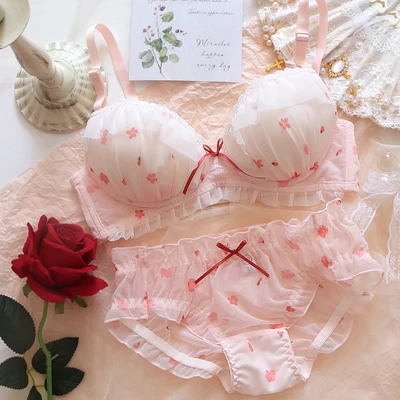 Japanese Kawaii Girl Bras Set Sweet Pink White Strawberry Cute Lace Underwear Bra and Panty Plus Size 70 75 80 85 90 A B C D Cup - Image 10