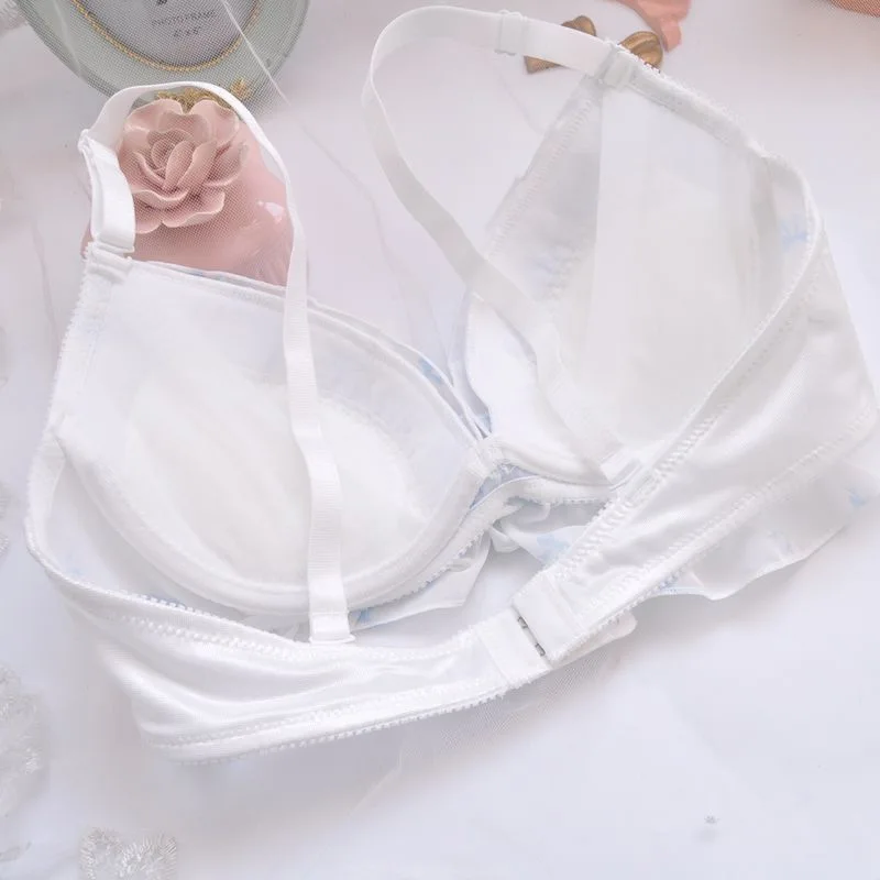 Japanese sweet brassiere fresh deep V thin cup underwear with hollowed out flower embroidery bra set seamless bra & panties set - Image 5