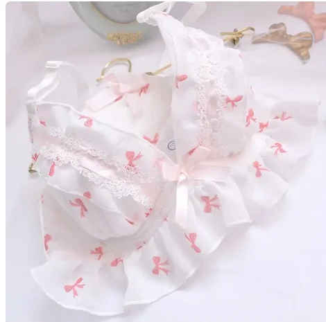 Japanese sweet brassiere fresh deep V thin cup underwear with hollowed out flower embroidery bra set seamless bra & panties set - Image 7
