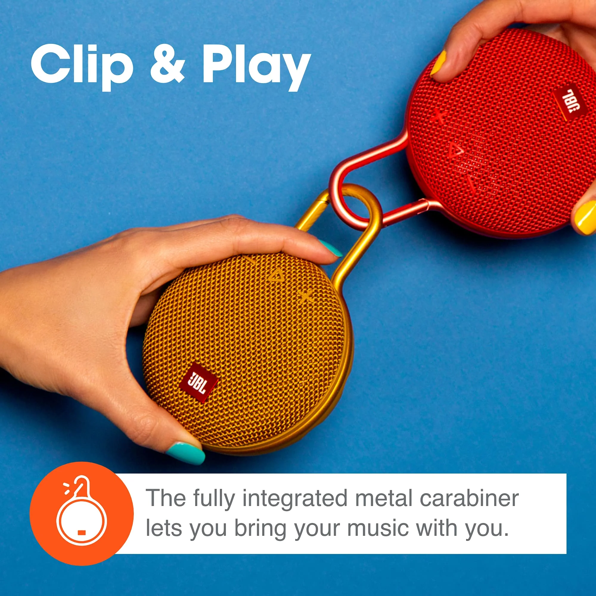JBL Clip 3, Desert Sand - Waterproof, Durable & Portable Bluetooth Speaker - Up to 10 Hours of Play - Includes Noise-Cancelling Speakerphone & Wireless Streaming - Image 5