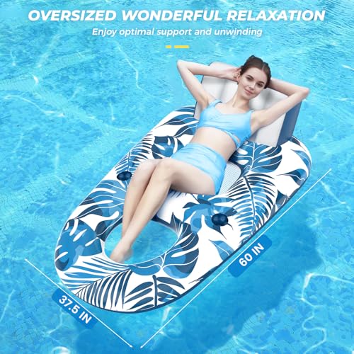 JCLEAL Pool Floats Lounger, Inflatable Pool Floaties Rafts Adult Extra Large Recliner Tanning Lounge Chair Water Floaty with Backrest Footrest Cup Holder for Swimming Pool Beach Lake and Vacation - Image 4
