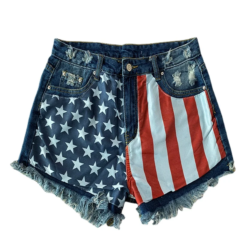 Jeans! American Flag Fringe Star Print Denim Shorts Trend Hot Pants Biker Shorts Women  Sexy Short Jeans Women - Image 2
