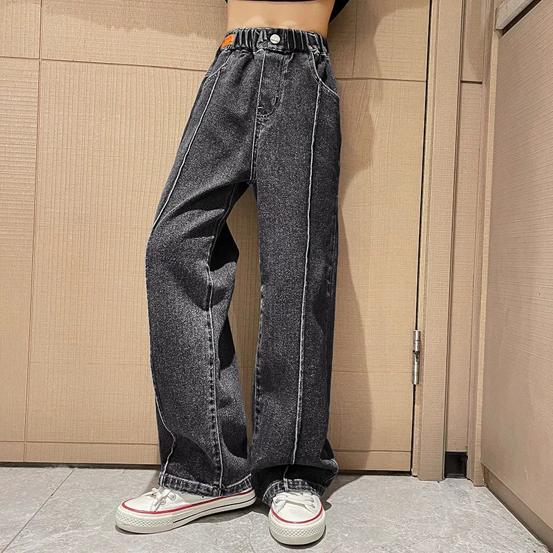 Jeans for Girls 2024 New Fashion Cartoon Printed Long Denim Trousers Teens Kids Cute Dog Pattern Wide Leg Pants 5 7 9 11 13 14Y - Image 10