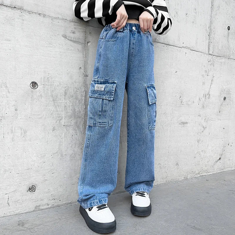 Jeans for Girls 2024 New Fashion Cartoon Printed Long Denim Trousers Teens Kids Cute Dog Pattern Wide Leg Pants 5 7 9 11 13 14Y - Image 11