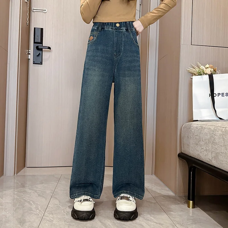 Jeans for Girls 2024 New Fashion Cartoon Printed Long Denim Trousers Teens Kids Cute Dog Pattern Wide Leg Pants 5 7 9 11 13 14Y - Image 13
