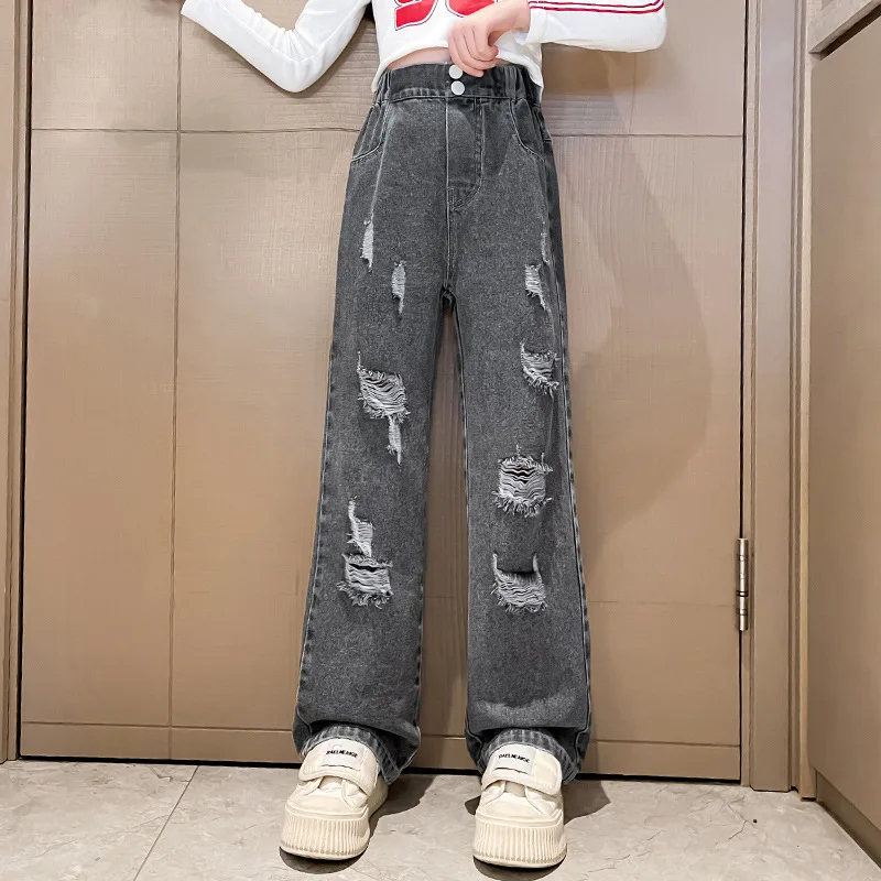 Jeans for Girls 2024 New Fashion Cartoon Printed Long Denim Trousers Teens Kids Cute Dog Pattern Wide Leg Pants 5 7 9 11 13 14Y - Image 16