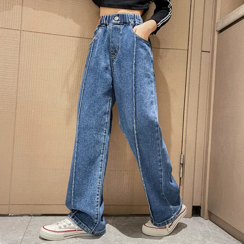 Jeans for Girls 2024 New Fashion Cartoon Printed Long Denim Trousers Teens Kids Cute Dog Pattern Wide Leg Pants 5 7 9 11 13 14Y - Image 17