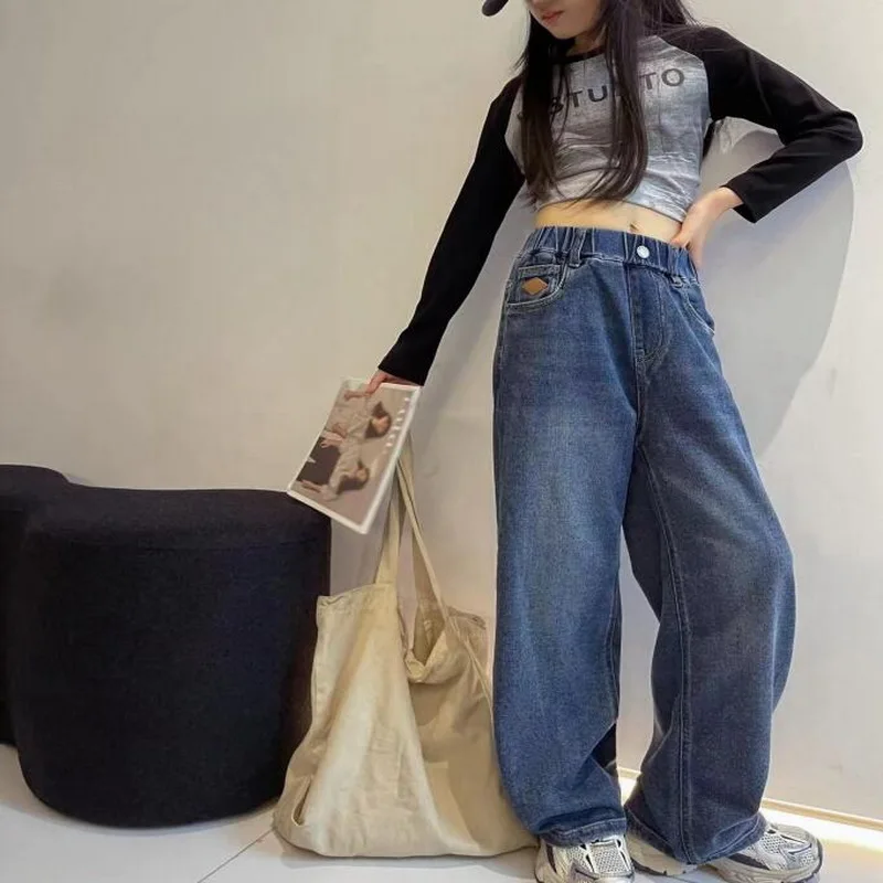 Jeans for Girls 2024 New Fashion Cartoon Printed Long Denim Trousers Teens Kids Cute Dog Pattern Wide Leg Pants 5 7 9 11 13 14Y - Image 19