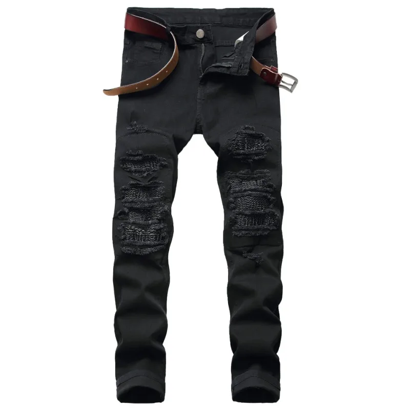 Jeans for Men High Street with Holes and Black Peaks Slim Fit Jeans and Mens Trousers - Image 2