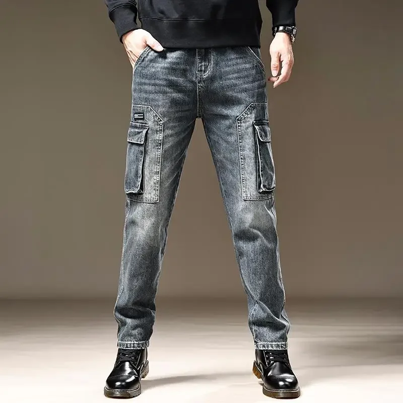 Jeans for Men Straight Male Cowboy Pants with Pockets Trousers Cargo Regular Aesthetic New in Stacked Korean Fashion Trend 2025 - Image 6