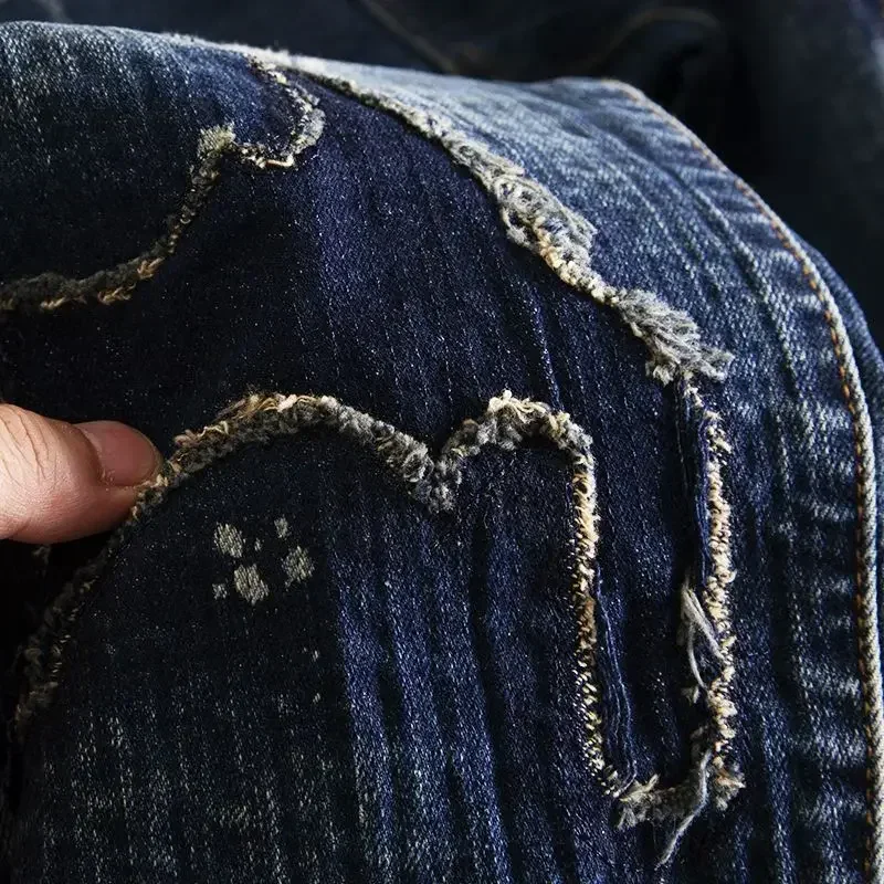 Jeans for Men Stretch Trousers Slim Fit Skinny Ripped Male Cowboy Pants Elastic Patch Broken with Holes Tight Pipe Torn Retro Xs - Image 4