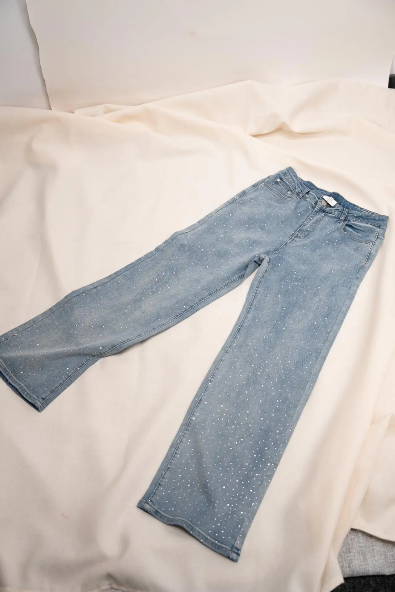 Jeans for Women Straight Diamonds Pants Stretch High Waist Washed Mom Jeans Vintage Denims Streetwear Y2k Streetwear Trousers - Image 5
