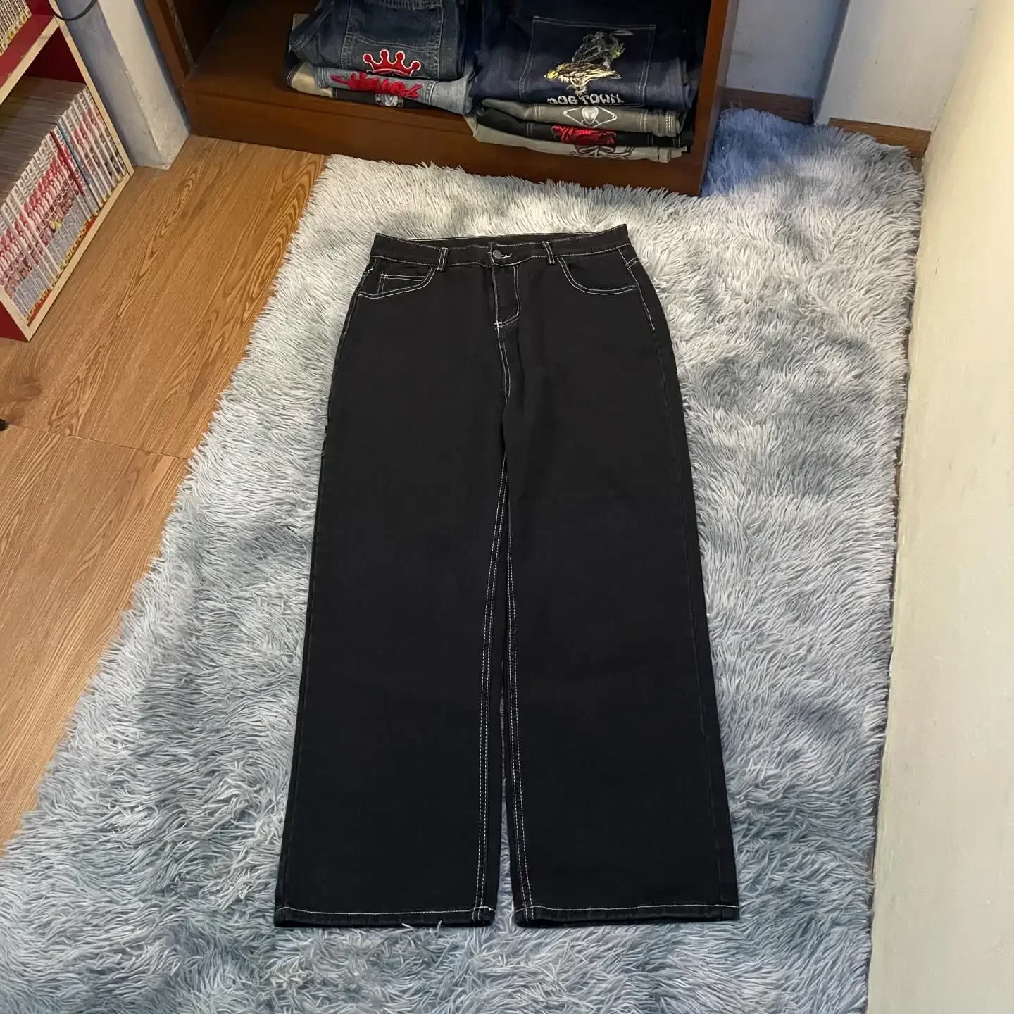 Jeans letter embroidered black loose trousers Couple fashion retro new athlete street clothing Y2K Harajuku street wear trousers - Image 9