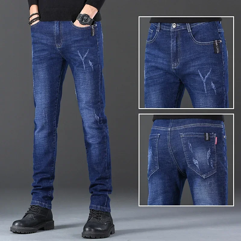 Jeans Men Autumn and Winter New Elastic Business Men's Pants Youth Men Straight Man Men's Adult Seasons A Comfortable Gentleman - Image 3