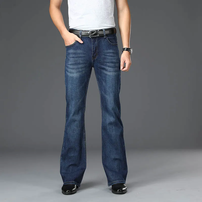 Jeans Men Mens Flared Jeans Boot Cut Leg Flared Male Designer Classic Denim Jeans High Waist Stretch Loose Flared Blue Jeans - Image 2