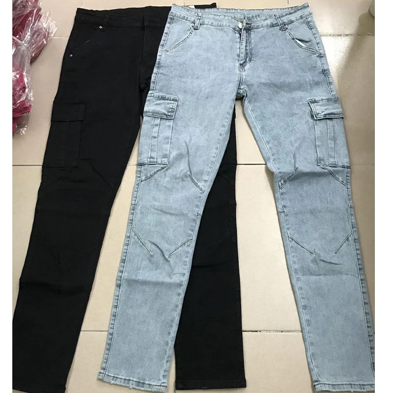 Jeans Men Pants Wash Solid Color Multi Pockets Denim Mid Waist Cargo Jeans Plus Size Fahsion Casual Trousers Male Daily Wear - Image 10