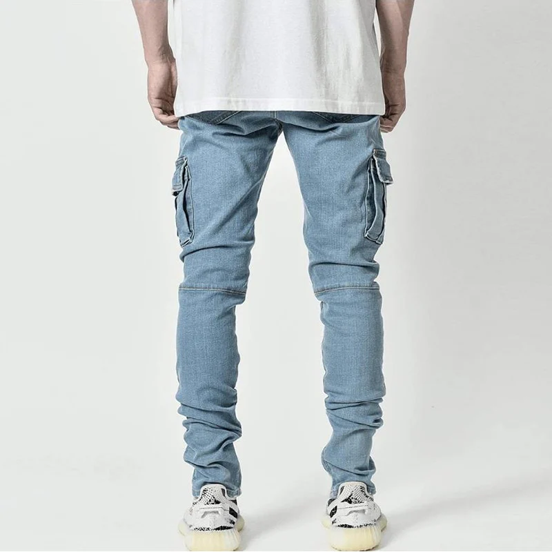 Jeans Men Pants Wash Solid Color Multi Pockets Denim Mid Waist Cargo Jeans Plus Size Fahsion Casual Trousers Male Daily Wear - Image 11