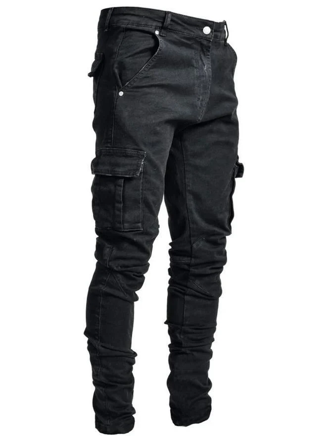 Jeans Men Pants Wash Solid Color Multi Pockets Denim Mid Waist Cargo Jeans Plus Size Fahsion Casual Trousers Male Daily Wear - Image 7
