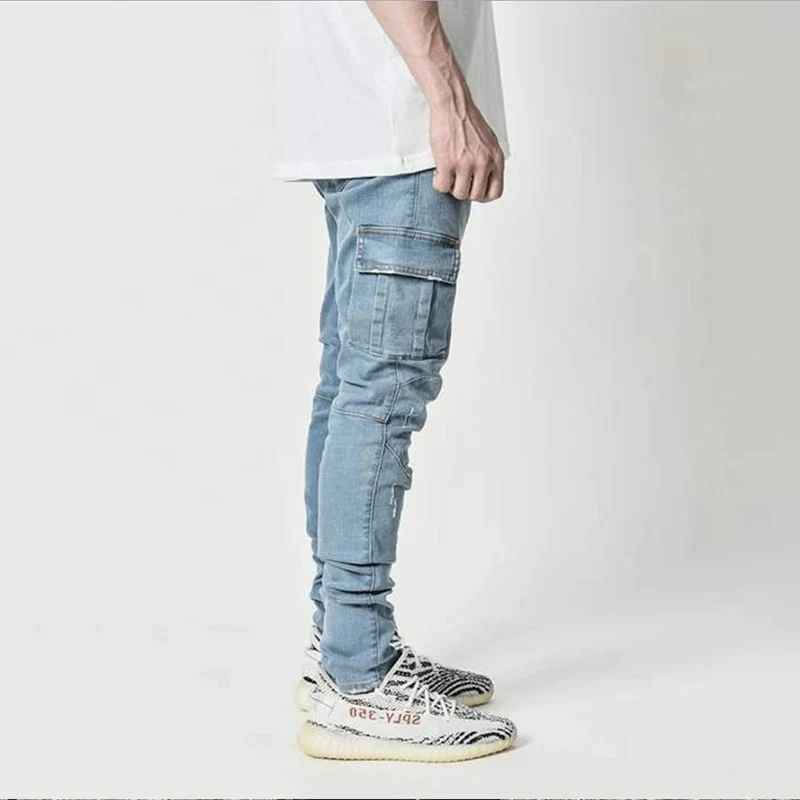 Jeans Men Pants Wash Solid Color Multi Pockets Denim Mid Waist Cargo Jeans Plus Size Fahsion Casual Trousers Male Daily Wear - Image 8