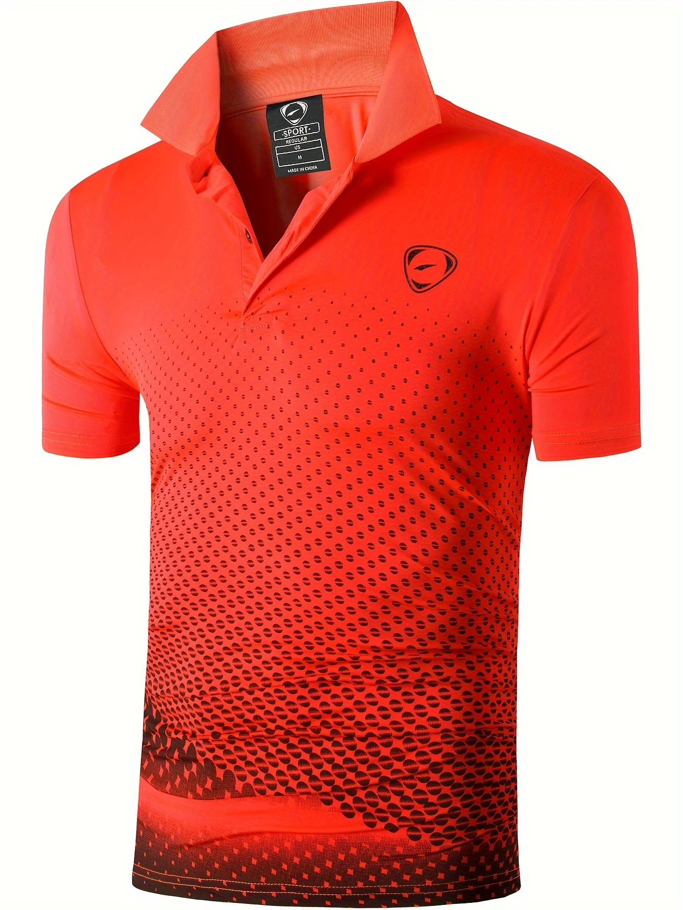 Jeansian Men's Lightweight Breathable Sport Shirt - Vibrant Orange All-Over Dot Print, Stretch Polyester Short Sleeve with Collar & Button Placket for Tennis Golf Bowling, Regular Fit All-Season Casual Athletic Wear, Tennis A - Image 10