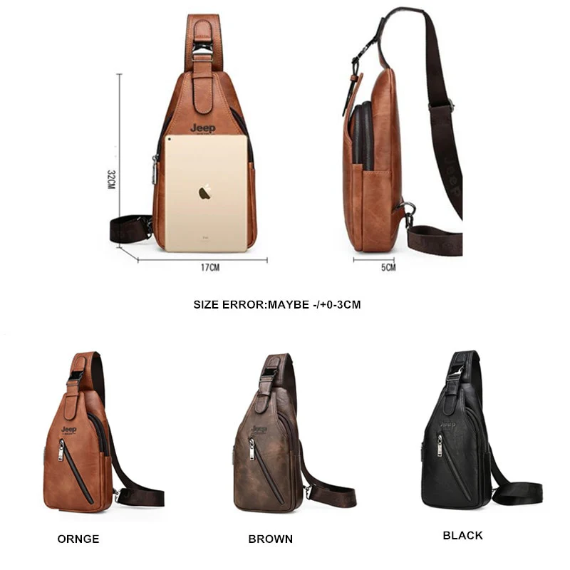 JEEPBULUO BRAND Chest Bag Men Sling crossbody bag Man's Crossbody Bag Split Leather High Quality For Man - Image 9