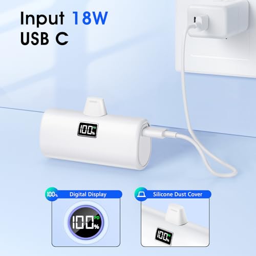 JEJILL Portable Charger for iPhone, [6000mAh] Small Power Bank with LCD Display, 20W Fast Charging Mini Portable Phone Charger Battery Bank for iPhone 14/14 Pro Max/13/12/XR/8/7/6 - White - Image 5