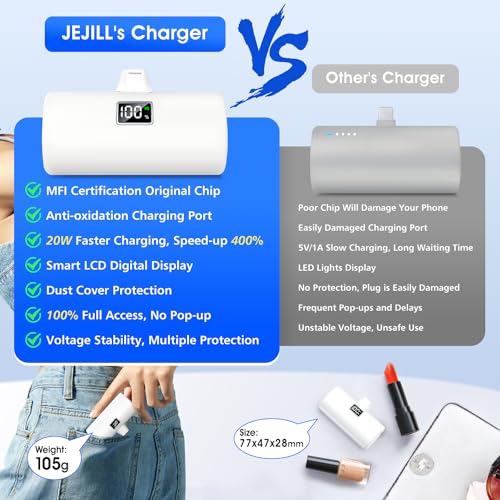 JEJILL Portable Charger for iPhone, [6000mAh] Small Power Bank with LCD Display, 20W Fast Charging Mini Portable Phone Charger Battery Bank for iPhone 14/14 Pro Max/13/12/XR/8/7/6 - White - Image 6