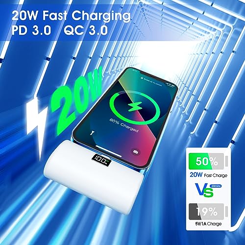 JEJILL Portable Charger for iPhone, [6000mAh] Small Power Bank with LCD Display, 20W Fast Charging Mini Portable Phone Charger Battery Bank for iPhone 14/14 Pro Max/13/12/XR/8/7/6 - White - Image 7